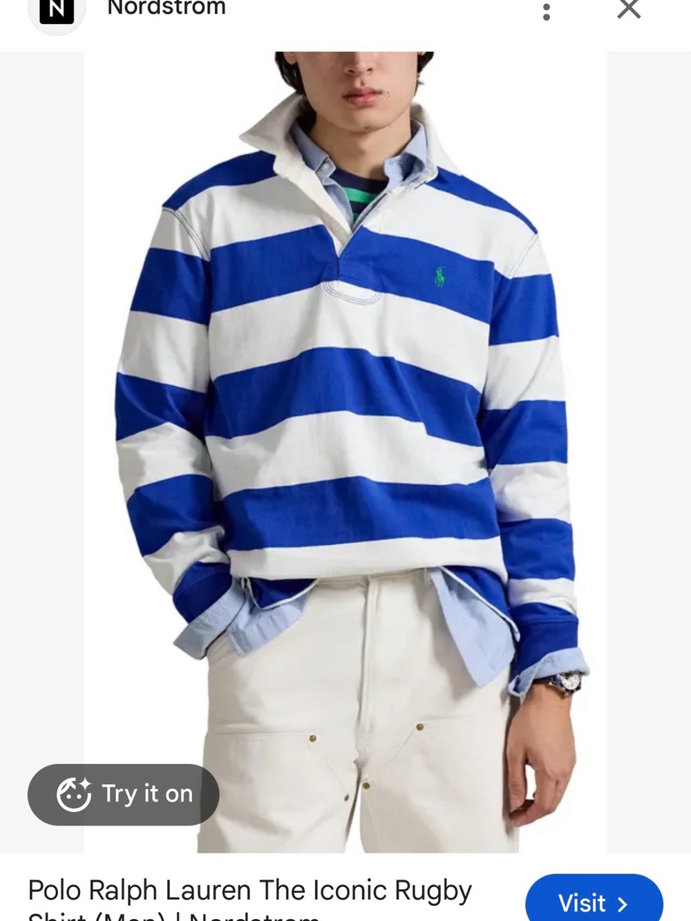 Polo by Ralph Lauren Men’s Blue and White Striped iconic Rugby Shirt nwt
